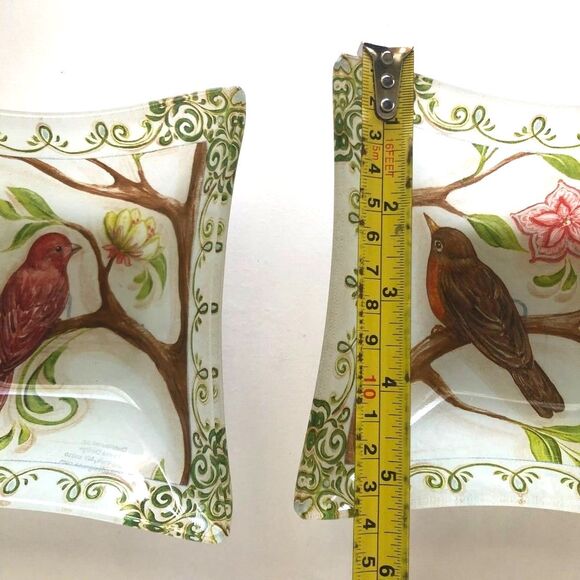 Prima Design Square Glass Multi-purpose Dishes Set Of 2 Floral & Bird Design - Picture 5 of 8